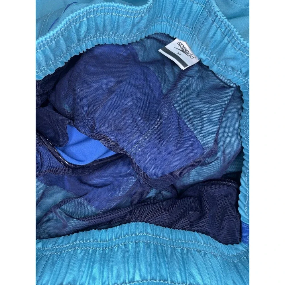 Speedo Swim Trunks Colorblock Light Blue Blue Men's M Drawstring Pockets Lined